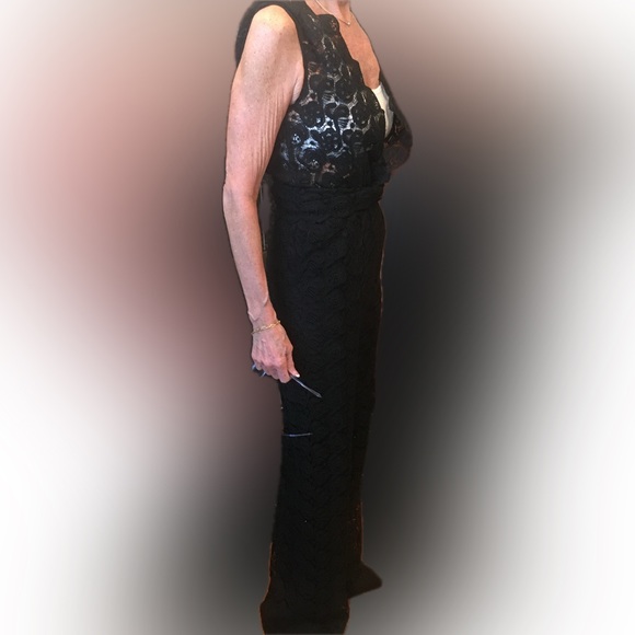 H&M Black Lace Jumpsuit Sheer (lined shorts) plunging neckline so sexy size 4 - Picture 13 of 13